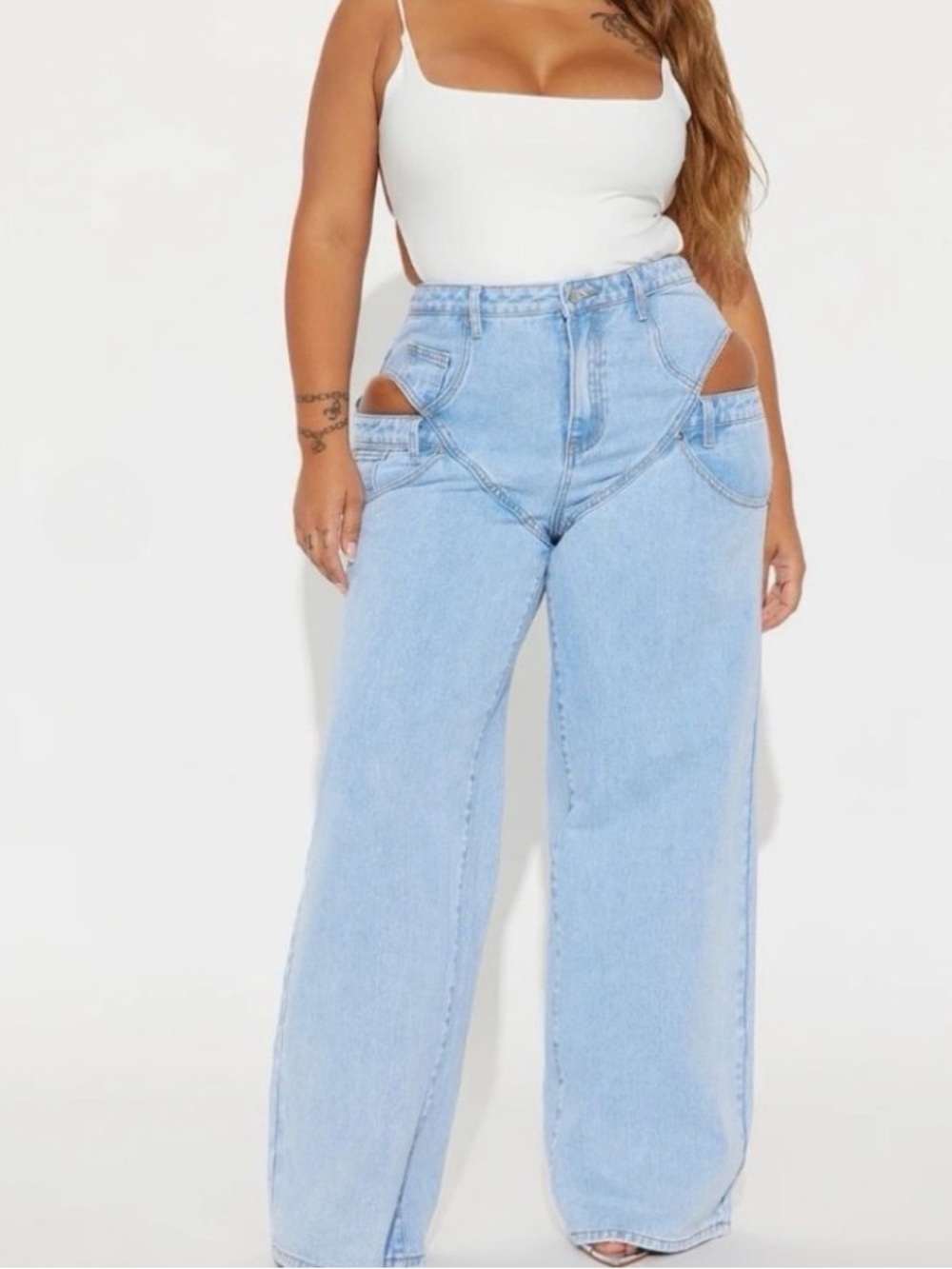 Fashion Nova size 18 plus Light Blue Cutout Wide-Leg Women’s Jeans